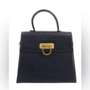 Salvatore Ferragamo Blue Satchel with Gold Accents